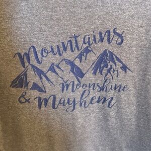 Mountains, moonshine and mayhem baseball tee